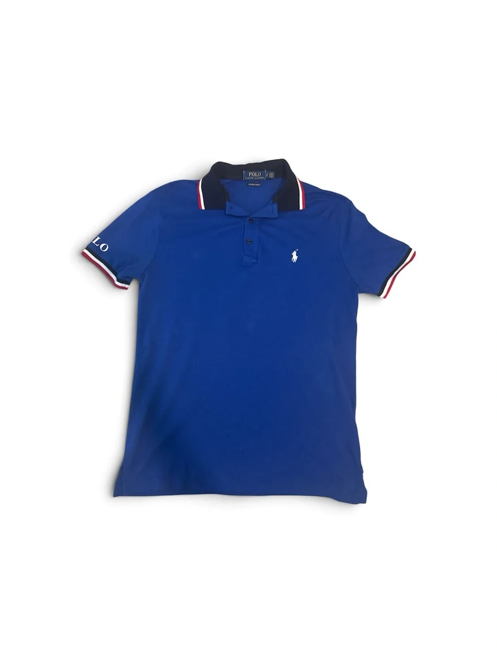 Ralph Lauren Blue Polo with Navy Collar and Red-White Trim